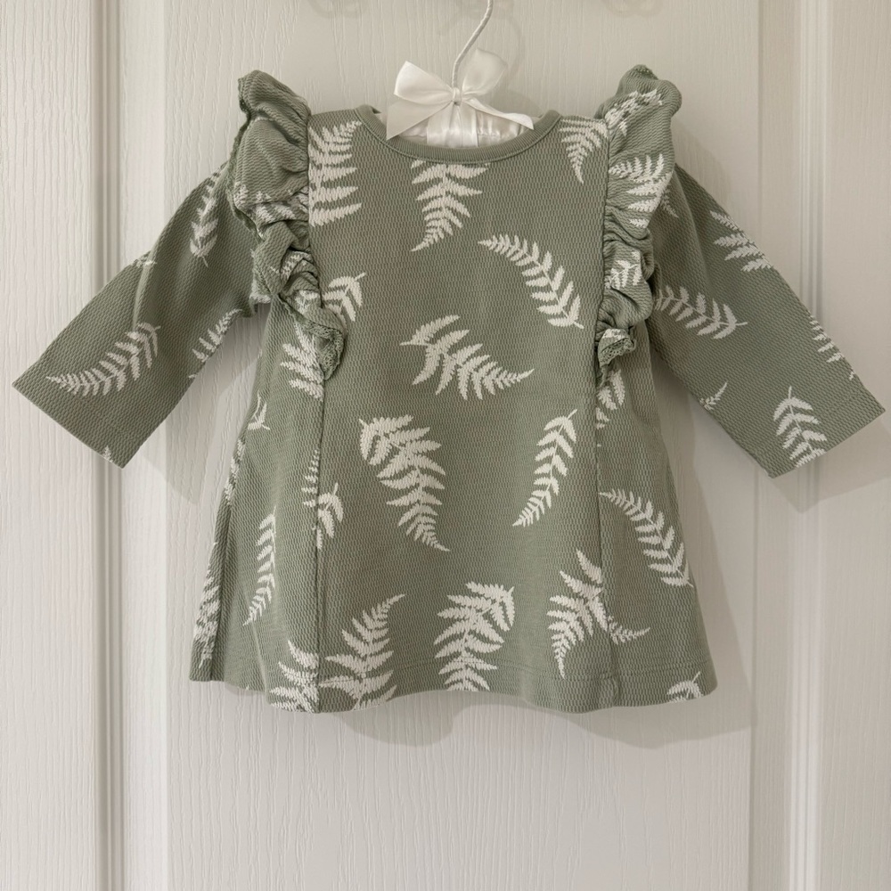 Oliver and Rain | Girls 2pc Green Dress and Diaper Cover Set | 6M